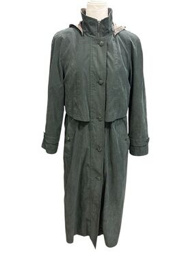 Longline Forest Green Trench Coat with High Collar - Women